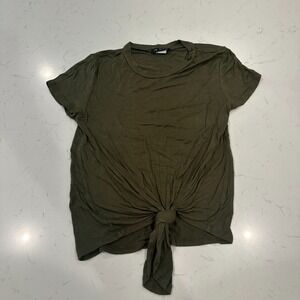 In Style Womens Size Small Green Tie Front Short Sleeve Pullover Shirt Top